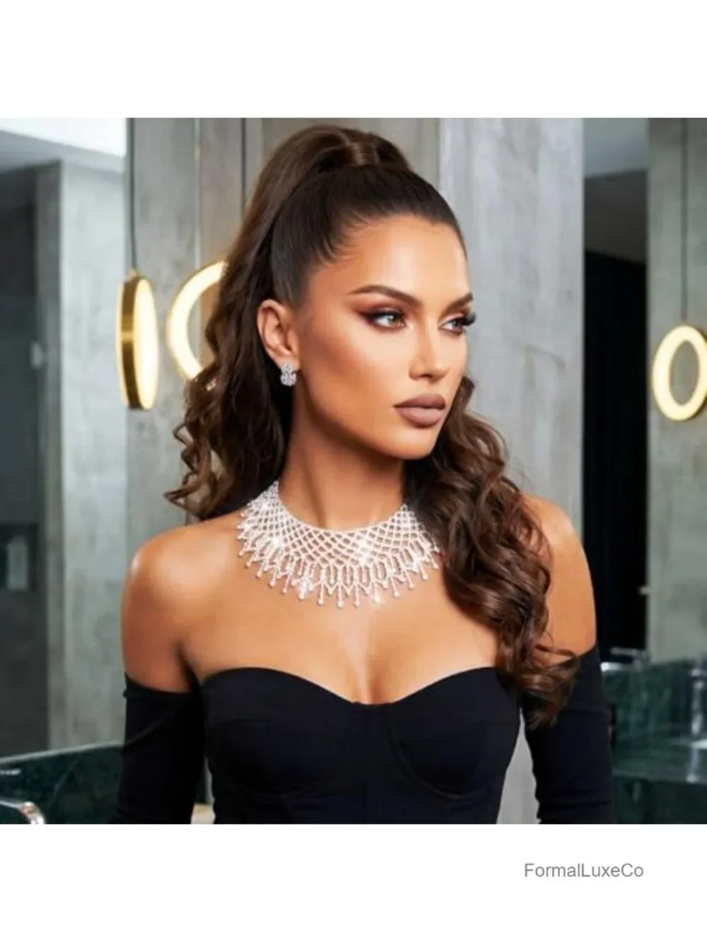 Rhinestone Choker Necklace Silver Diamond Necklace for Women Chunky Crystal